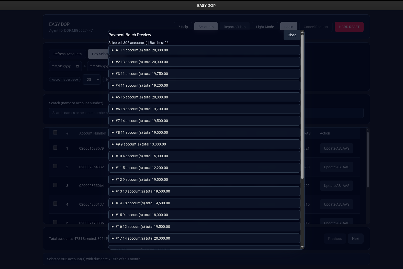 Payment batch preview dialog