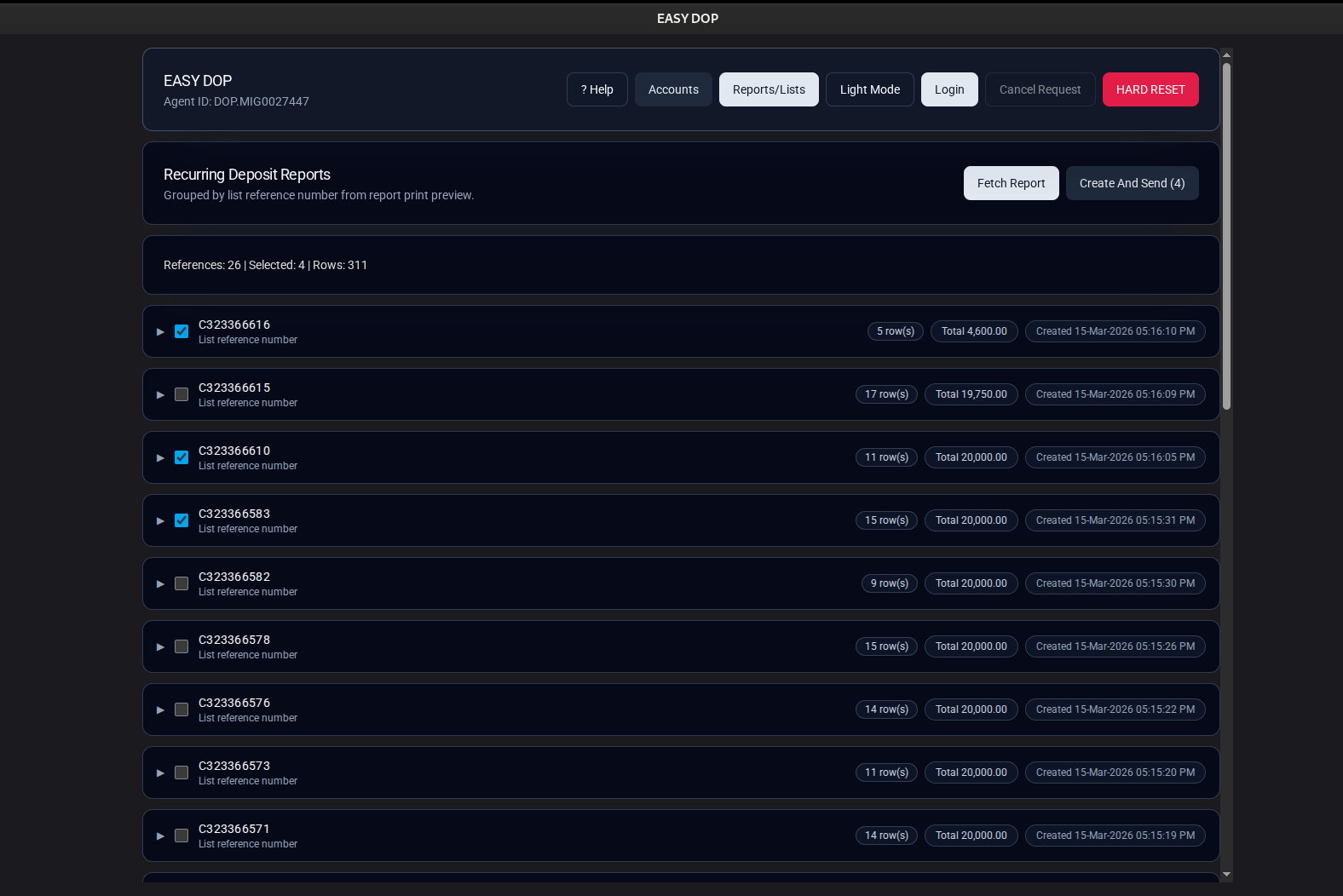Recurring Deposit Reports grouped by reference number